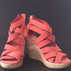Dolce Vita coral wedge espadrilles.